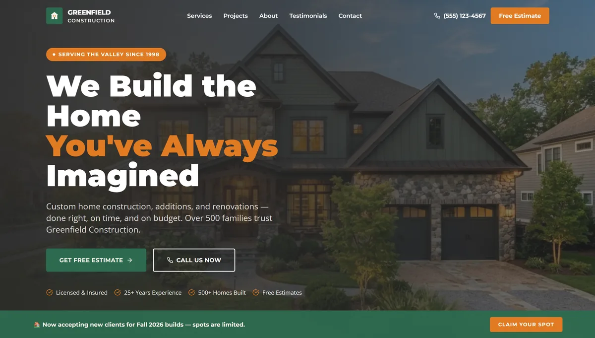 Greenfield Construction website